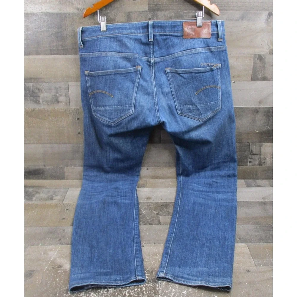 G-Star RAW 3301 Slim Jeans Mens 36x34 Blue Denim Button Fly Straight Fit Pants